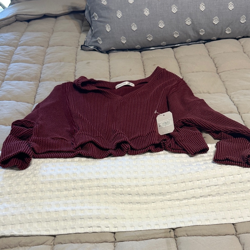 Altar'd State Burgundy Ruffle Hem Blouse